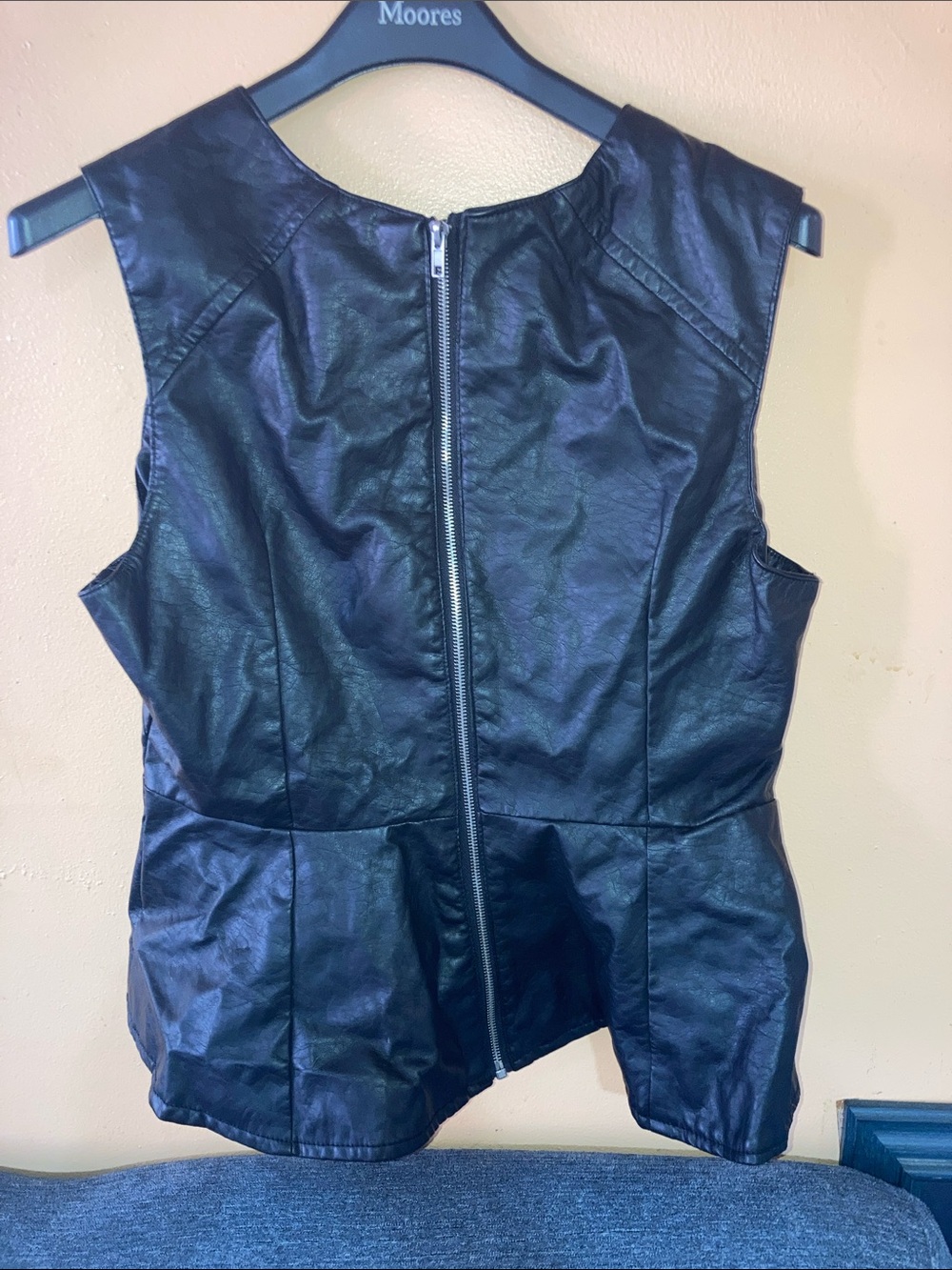last kiss Black Faux Leather Zip-Back Peplum Camisole